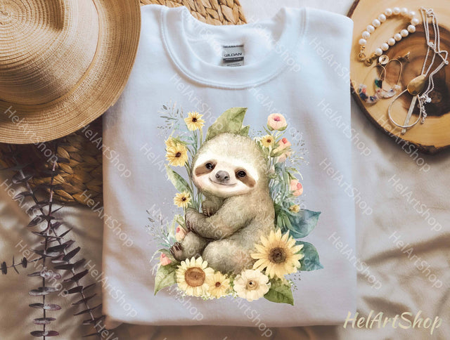 Cute Floral Sloth Png, Sublimation Png Sublimation _HelArtShop_ 