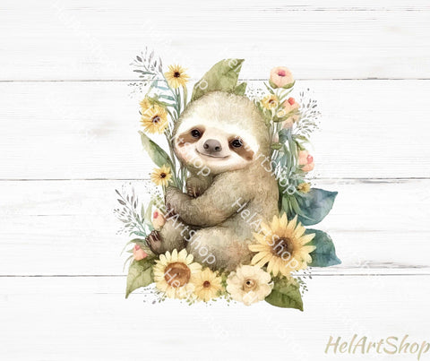 Cute Floral Sloth Png, Sublimation Png Sublimation _HelArtShop_ 