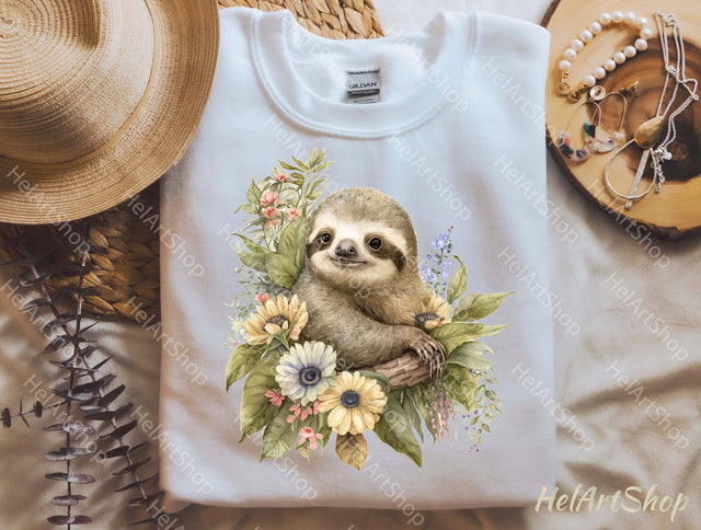 Cute Floral Sloth Png, Sublimation Png Sublimation _HelArtShop_ 