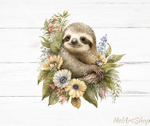 Cute Floral Sloth Png, Sublimation Png Sublimation _HelArtShop_ 