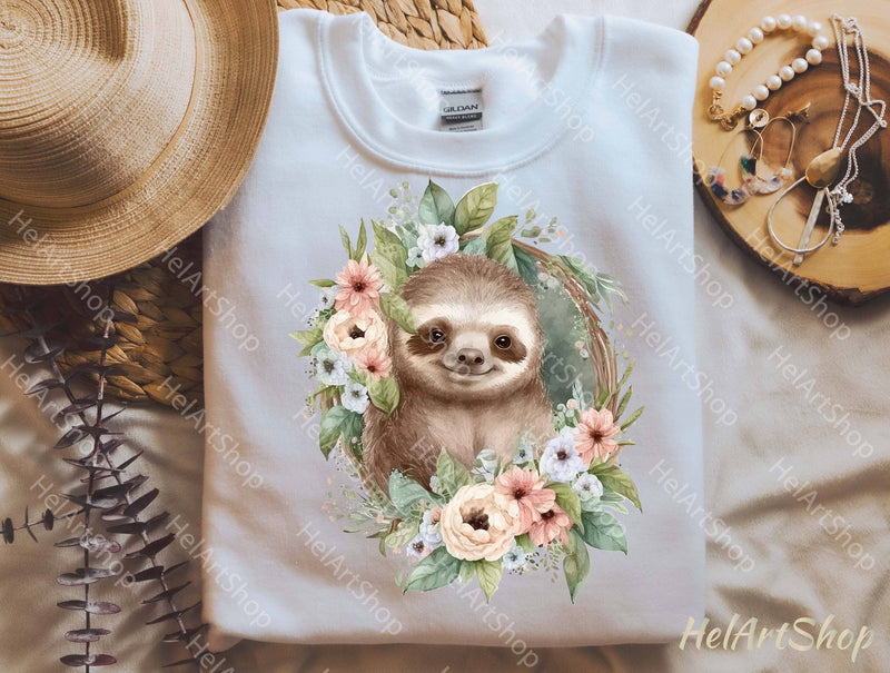 Cute Floral Sloth Png, Sublimation Png Sublimation _HelArtShop_ 