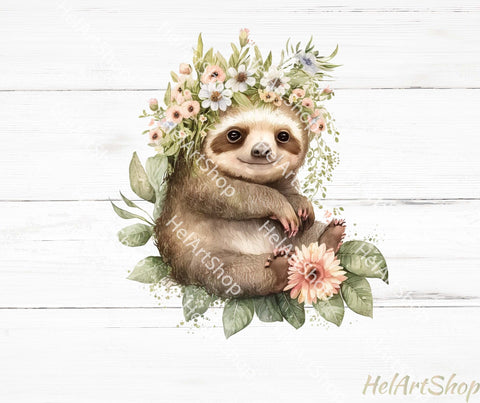 Cute Floral Sloth Png, Sublimation Png Sublimation _HelArtShop_ 
