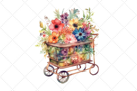 Cute Floral Trolley Watercolor Clipart Bundle, Sublimation, Floral Trolley Sublimation FloridPrintables 