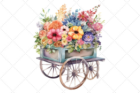 Cute Floral Trolley Watercolor Clipart Bundle, Sublimation, Floral Trolley Sublimation FloridPrintables 