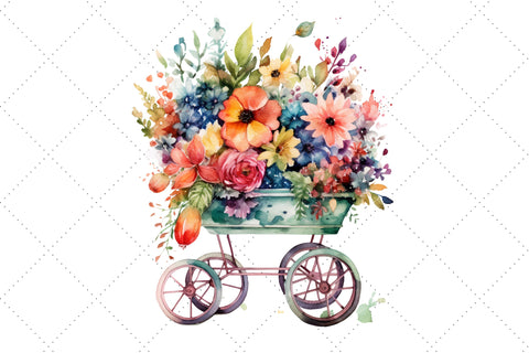 Cute Floral Trolley Watercolor Clipart Bundle, Sublimation, Floral Trolley Sublimation FloridPrintables 