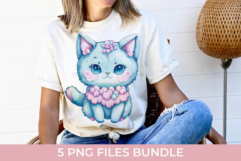 Cute Fluffy Watercolor Kitty Bundle Free For Commercial Use Sublimation Sintegra 