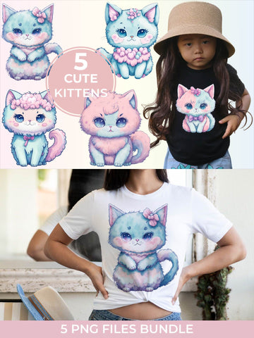 Cute Fluffy Watercolor Kitty Bundle Free For Commercial Use Sublimation Sintegra 