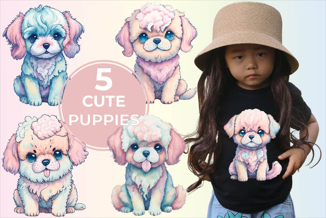 Cute Fluffy Watercolor Puppy Bundle Free For Commercial Use Sublimation Sintegra 