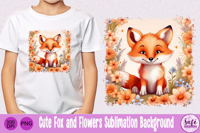 Cute Fox and Flowers Sublimation Background Sublimation Safi Design 