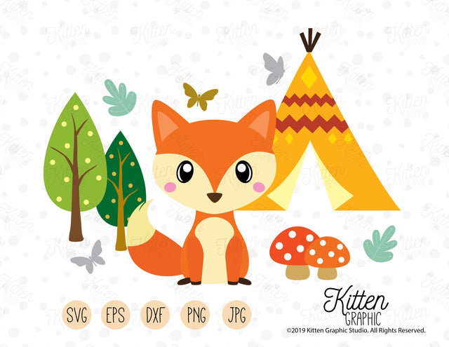 Cute Fox Clipart Set SVG KittenGraphic 