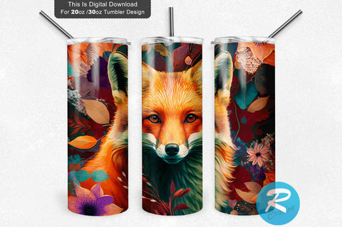 Cute Fox flower 20 oz / 30 oz Tumbler PNG Sublimation Regulrcrative 