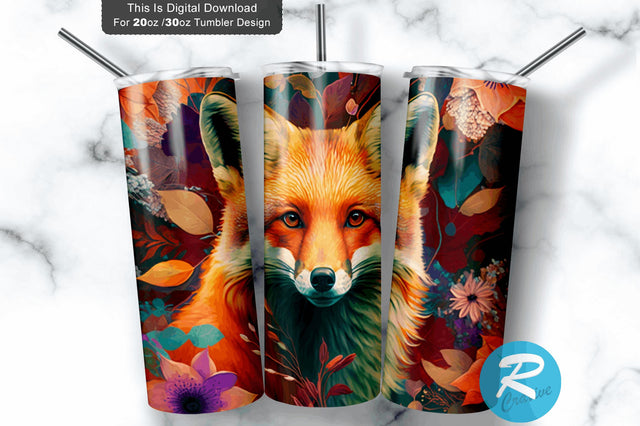 Cute Fox flower 20 oz / 30 oz Tumbler PNG Sublimation Regulrcrative 