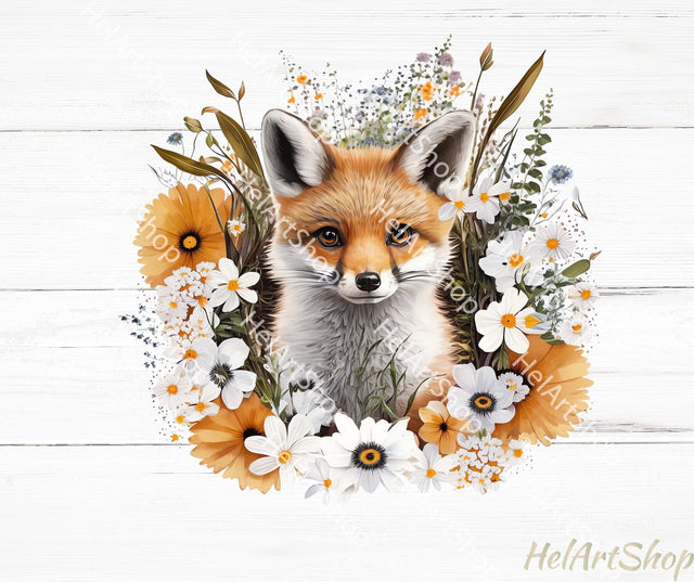 Cute Fox With Flowers PNG, Sublimation PNG Sublimation _HelArtShop_ 