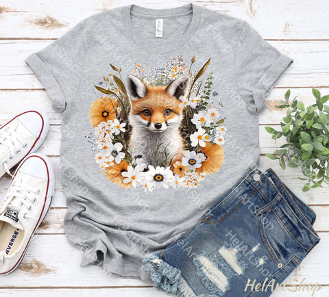 Cute Fox With Flowers PNG, Sublimation PNG Sublimation _HelArtShop_ 