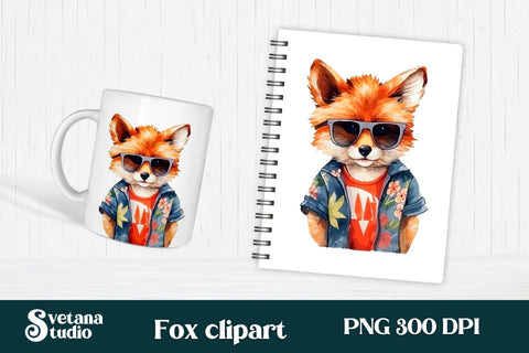 Cute fox with glasses clipart bundle | Fox PNG design Sublimation Svetana Studio 
