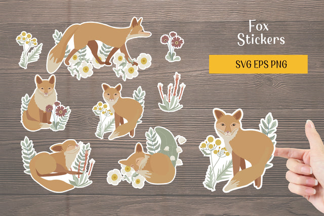 Cute Foxes and flowers Stickers, Printable Stickers SVG SVG LuckyTurtleArt 