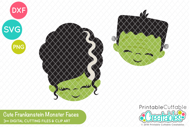 Cute Frankenstein Monster Faces SVG Printable Cuttable Creatables 
