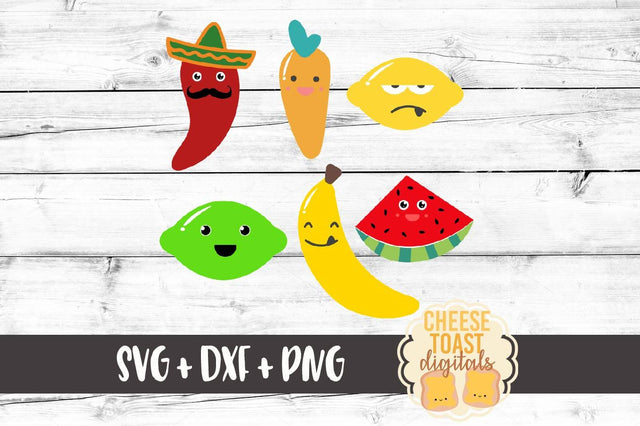 Cute Fruits - Watermelon, Carrot, Lemon, Banana, Lime, Jalapeño SVG Cheese Toast Digitals 