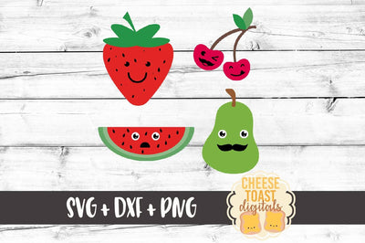 Cute Fruits - Watermelon, Strawberry, Pear, Cherries SVG Cheese Toast Digitals 