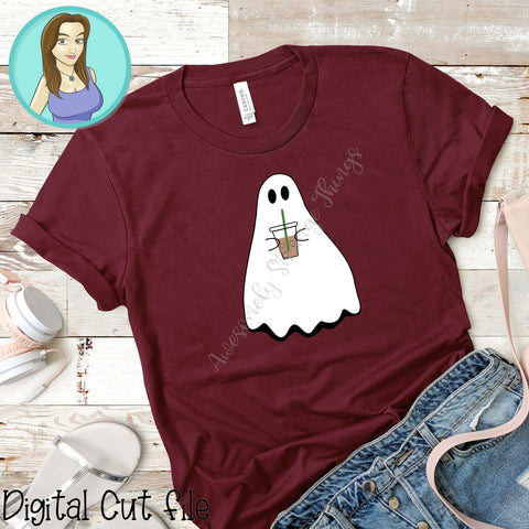 Cute Ghost Drinking Iced Coffee SVG & PNG- Sublimation and DTF ready SVG Awesomely Strange Designs 