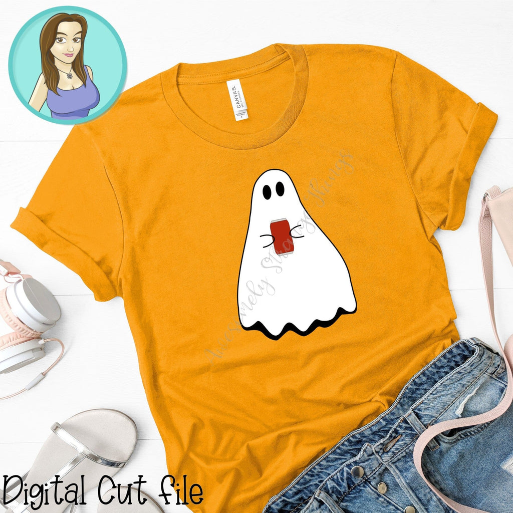 Cute ghost drinking soda SVG and png - So Fontsy