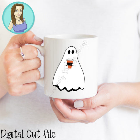 Cute Ghost Holding Hot Coffee Cup SVG & PNG - Sublimation and DTF Ready SVG Awesomely Strange Designs 