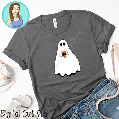 Cute Ghost Holding Hot Coffee Cup SVG & PNG - Sublimation and DTF Ready SVG Awesomely Strange Designs 