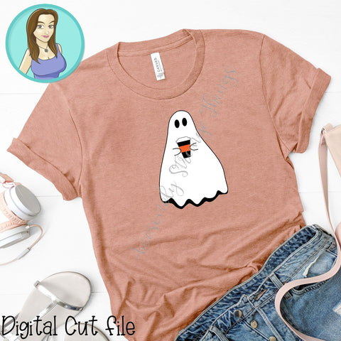 Cute Ghost Holding Hot Coffee Cup SVG & PNG - Sublimation and DTF Ready SVG Awesomely Strange Designs 