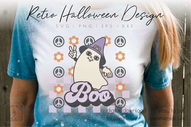 Cute Ghost SVG Design | Boo SVG Retro Halloween Cricut File SVG OrangeBrushStudio 