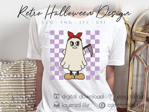 Cute Ghost SVG Halloween Boo Retro Design SVG OrangeBrushStudio 