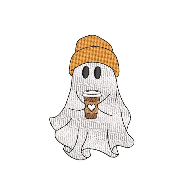Cute Ghost with Coffee Embroidery Design, Halloween Machine Embroidery Design, 3 sizes, Instant Download Embroidery/Applique DESIGNS Nino Nadaraia 