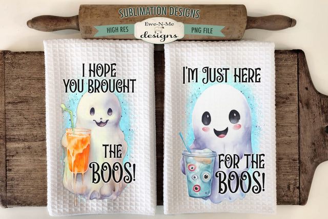 Cute Ghosts Here For Boos | Hope You Brought Boos | Halloween Kitchen Towel Sublimation Designs Sublimation Ewe-N-Me Designs 