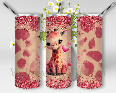 Cute Giraffe 20oz Skinny Tumbler Png, Valentine Giraffe Lover Wrap, Glitter Giraffe Design, Giraffe Spirit Animal, Giraffe Gift, Sublimation Png Sublimation WillowSageDesign 