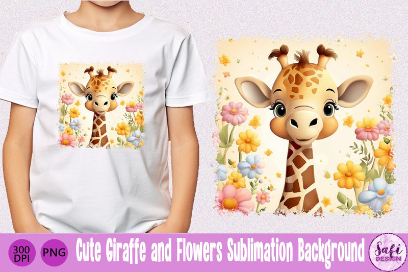 Cute Giraffe and Flowers Sublimation Background Sublimation Safi Design 