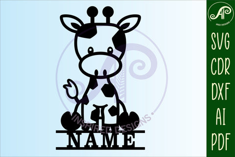 Cute Giraffe Name sign svg laser cut template, door or wall sign SVG APInspireddesigns 