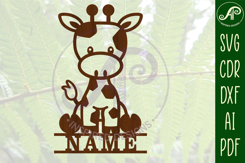 Cute Giraffe Name sign svg laser cut template, door or wall sign - So ...