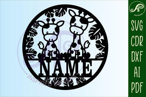 Cute Giraffe Name sign svg laser cut template, door or wall SVG APInspireddesigns 
