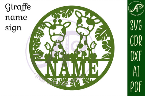 Cute Giraffe Name sign svg laser cut template, door or wall SVG APInspireddesigns 