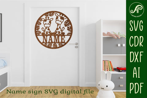 Cute Giraffe Name sign svg laser cut template, door or wall SVG APInspireddesigns 