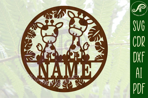 Cute Giraffe Name sign svg laser cut template, door or wall SVG APInspireddesigns 