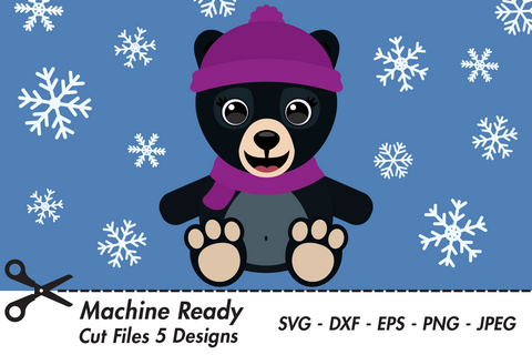 Cute Girl Black Bear With Snowflakes | Woodland Winter SVG SVG Captain Creative 