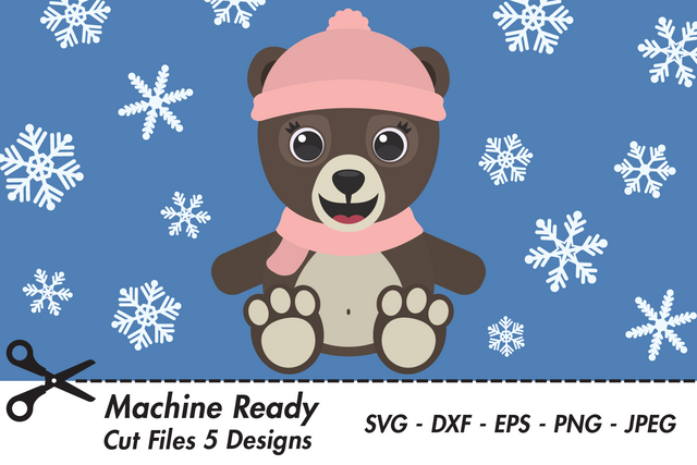 Cute Girl Grizzly Bear With Snowflakes | Woodland Winter SVG SVG Captain Creative 