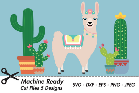 Cute Girl Llama With Cacti | Farm SVG SVG Captain Creative 