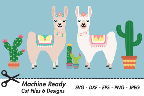 Cute Girl Llamas With Cacti | Farm SVG SVG Captain Creative 