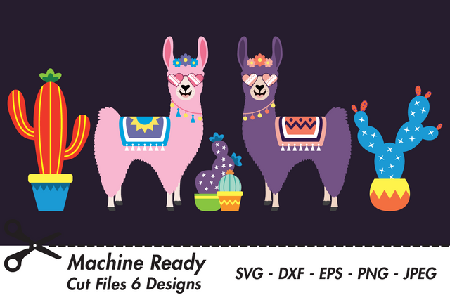 Cute Girl Llamas With Shades And Cacti | Farm SVG SVG Captain Creative 