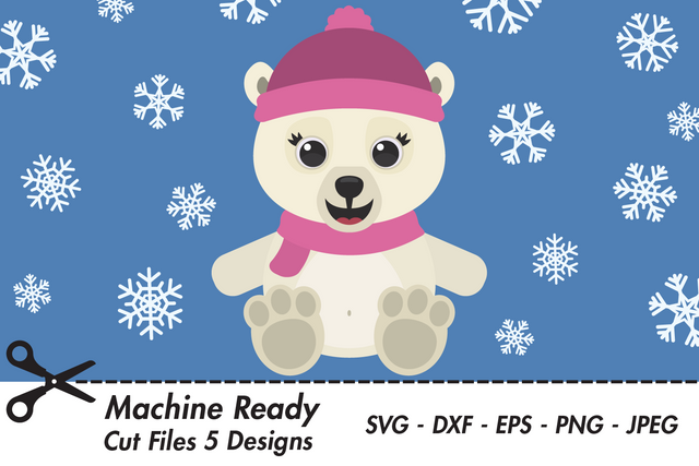 Cute Girl Polar Bear With Snowflakes | Woodland Winter SVG SVG Captain Creative 