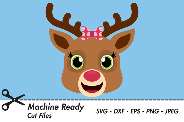 Cute Girl Reindeer Face | Woodland Winter SVG SVG Captain Creative 