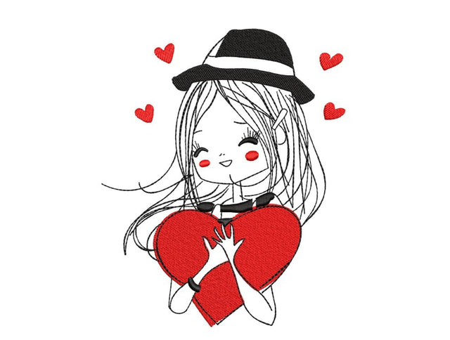 Cute Girl with a Heart Embroidery Design, Valentine's Day Embroidery File, 3 sizes, Instant Download Embroidery/Applique DESIGNS Nino Nadaraia 