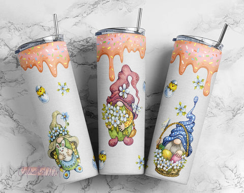 Cute Gnome Easter, Ducks, Easter Eggs, Easter Bunny, Spring Time Tumbler, 20 Ounce Skinny Tumbler, Stainless Tumbler Sublimation CaldwellArt 