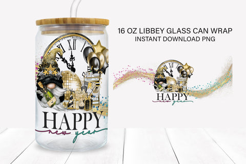 Cute Gnome NYE Libbey Glass Sublimation Wrap PNG Sublimation BijouBay 